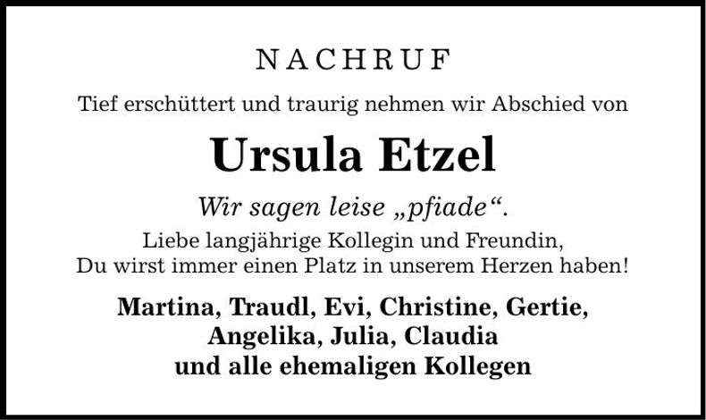 Traueranzeige Ursula Etzel