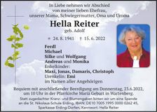 Traueranzeige Hella Reiter