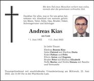 Traueranzeige Andreas Kias