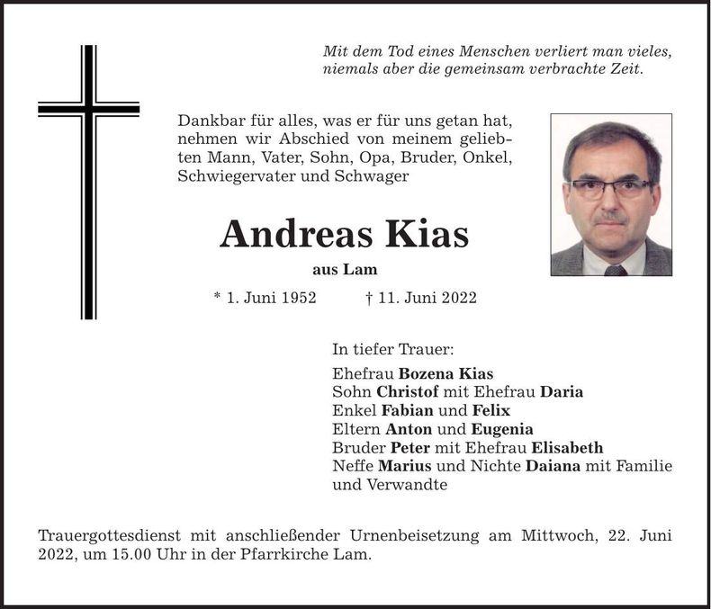 Traueranzeige Andreas Kias