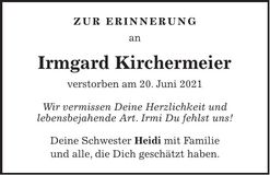 Traueranzeige Irmgard Kirchermeier