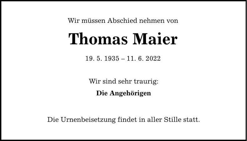 Traueranzeige Thomas Maier