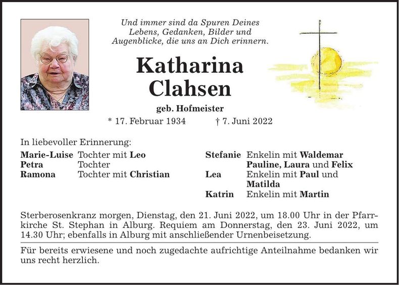 Traueranzeige Katharina Clahsen