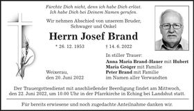 Traueranzeige Josef Brand