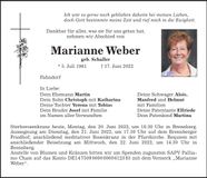 Traueranzeige Marianne Weber