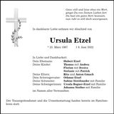 Traueranzeige Ursula Etzel