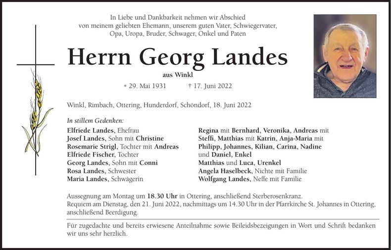 Traueranzeige Georg Landes