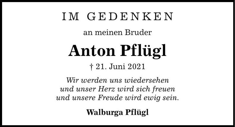 Traueranzeige Anton Pflügl