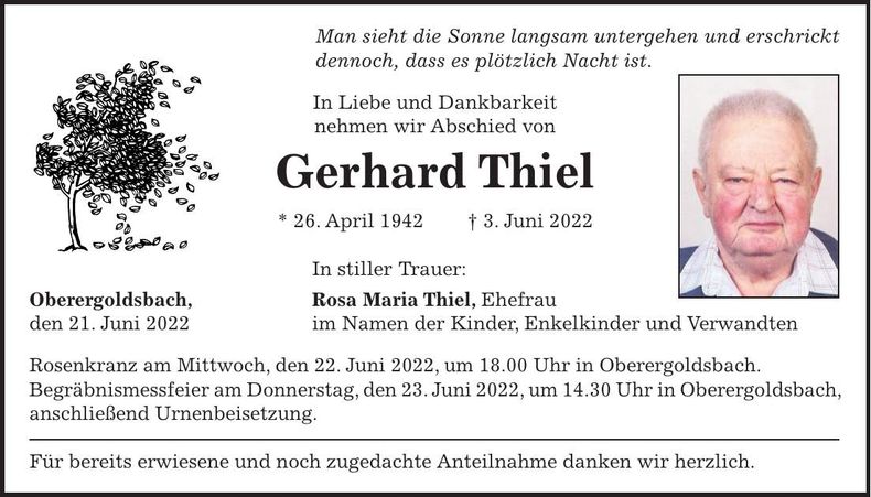 Traueranzeige Gerhard Thiel
