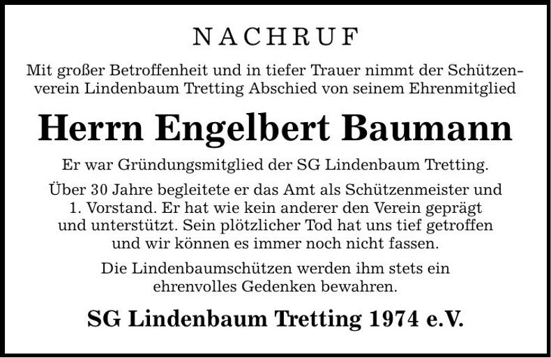 Traueranzeige Engelbert Baumann
