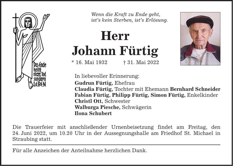 Traueranzeige Johann Fürtig