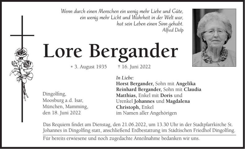 Traueranzeige Lore Bergander