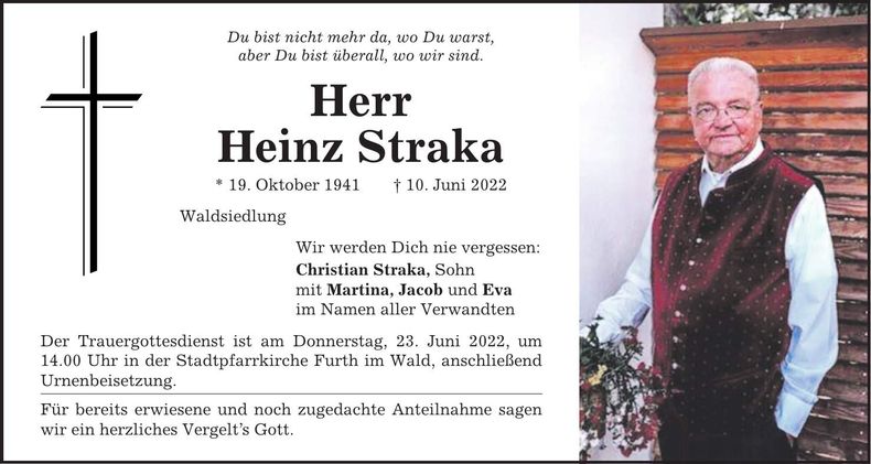 Traueranzeige Heinz Straka