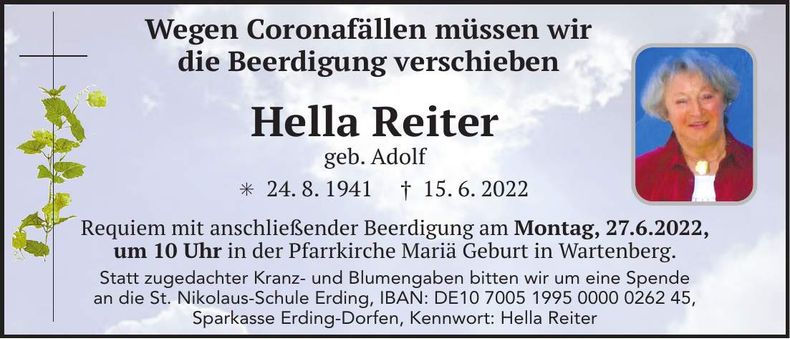 Traueranzeige Hella Reiter