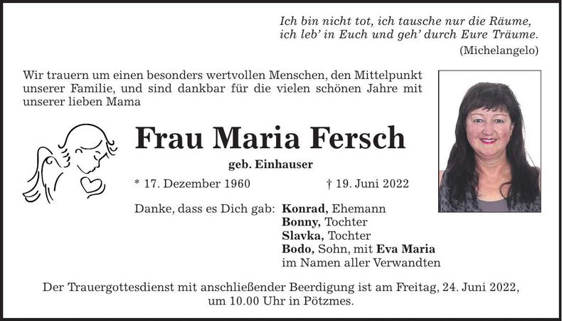 Traueranzeige Maria Fersch