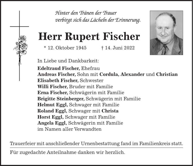 Traueranzeige Rupert Fischer