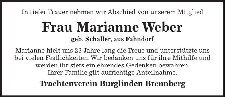Traueranzeige Mariann Weber