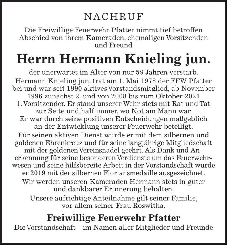 Traueranzeige Hermann Knieling