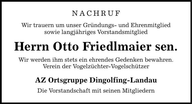 Traueranzeige Otto Friedlmaier