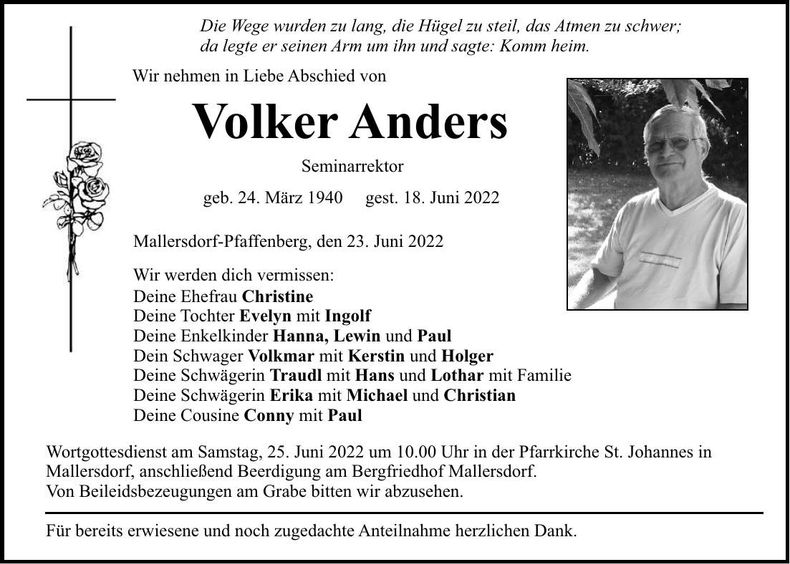 Traueranzeige Volker Anders