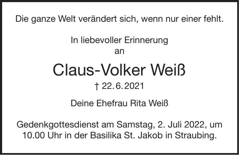 Traueranzeige Claus Memoriam  Weiß