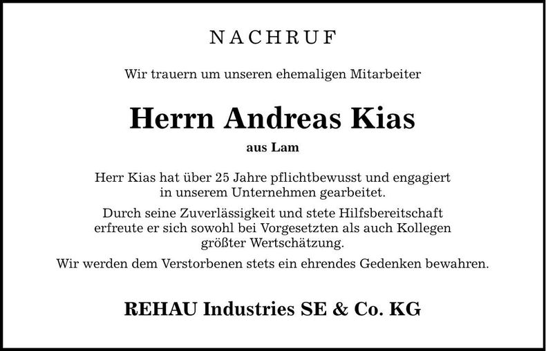 Traueranzeige Andreas Kias