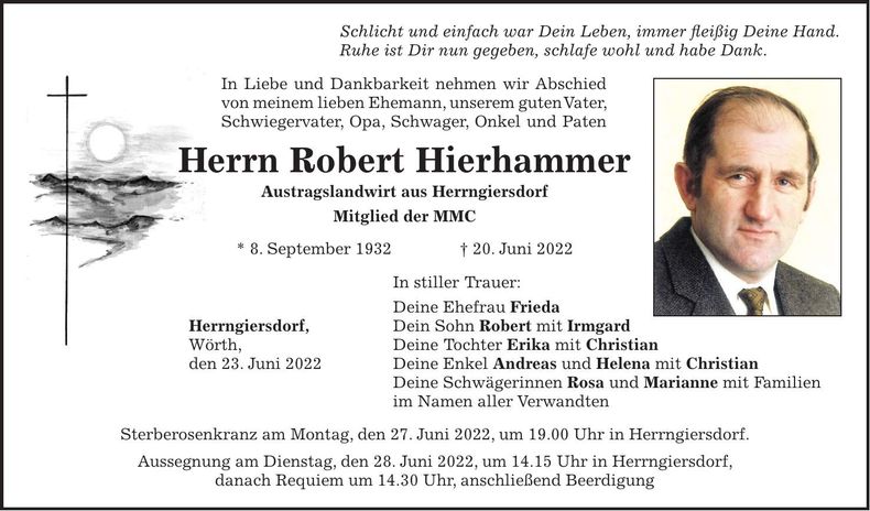 Traueranzeige Robert Hierhammer