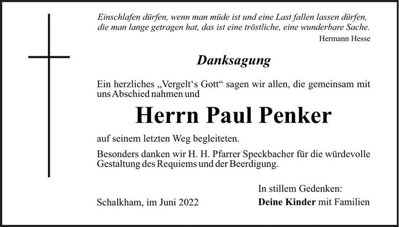 Traueranzeige Paul Penker