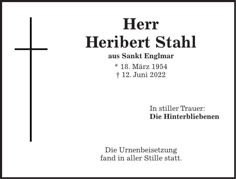 Traueranzeige Heribert Stahl