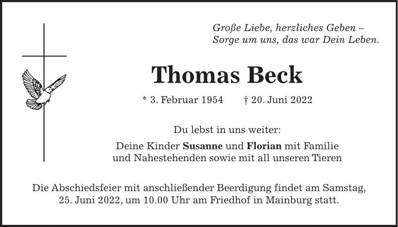 Traueranzeige Thomas Beck