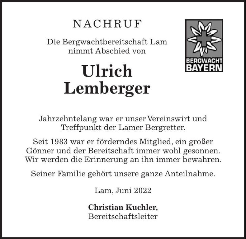 Traueranzeige Ulrich Lemberger