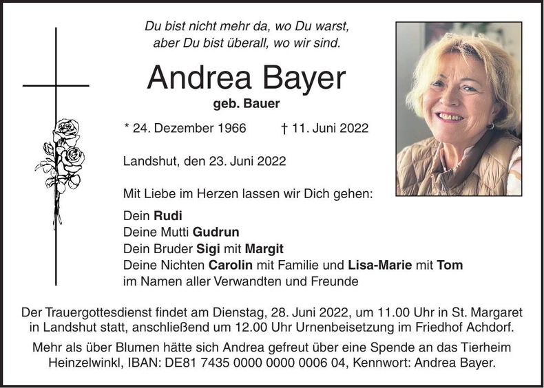 Traueranzeige Andrea Bayer