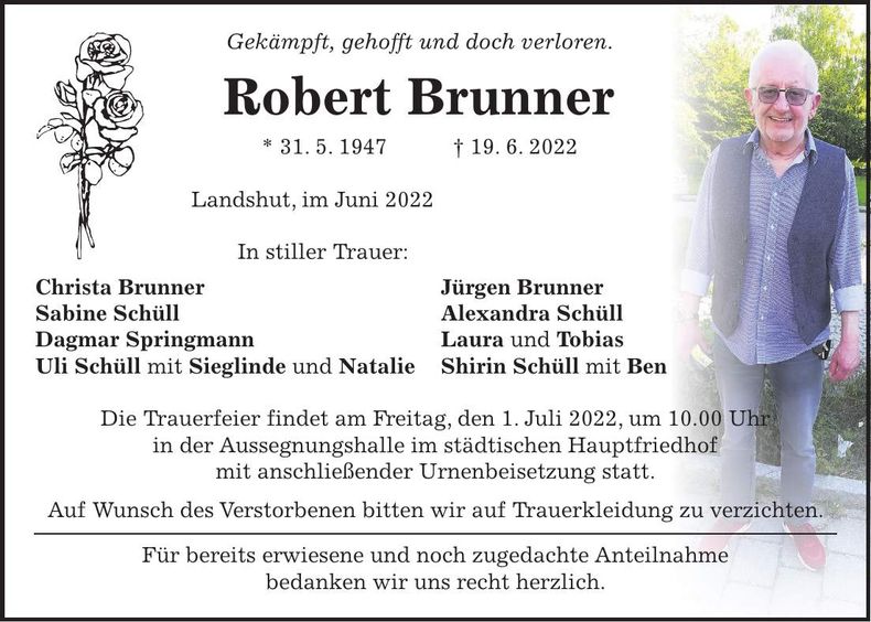Traueranzeige Robert Brunner