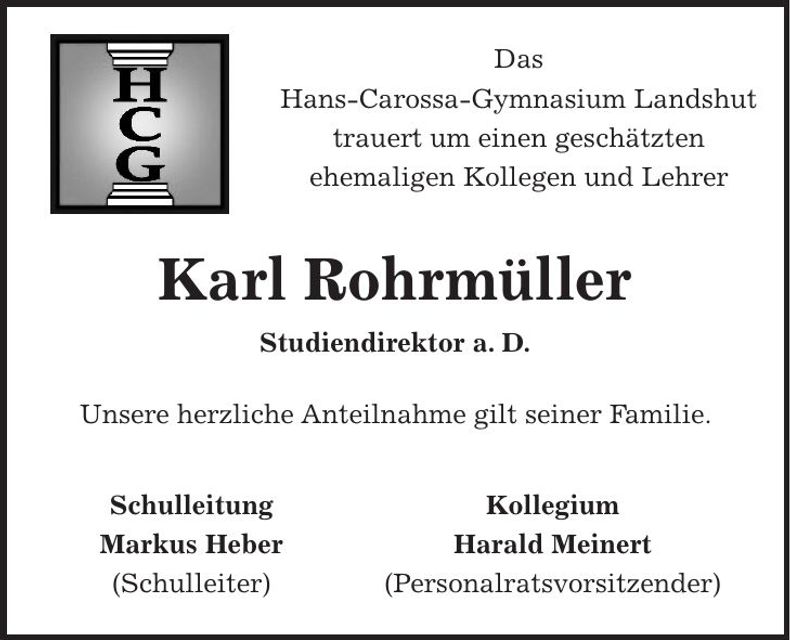 Traueranzeige Karl Rohrmüller