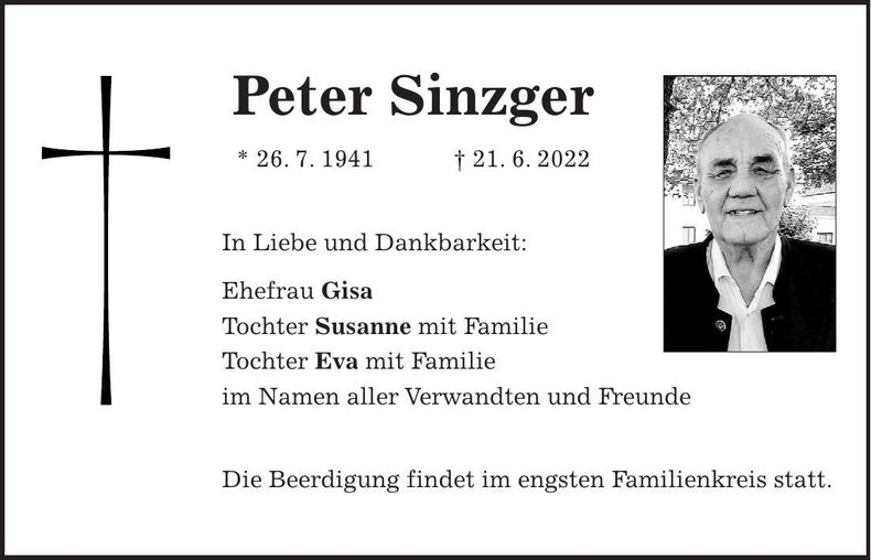 Traueranzeige Peter Sinzger