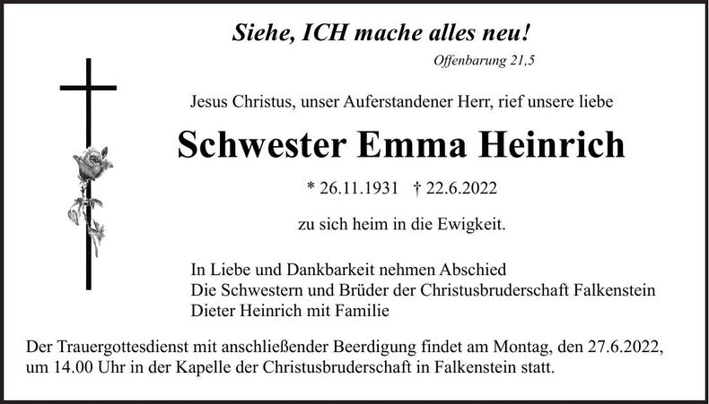 Traueranzeige Emma Heinrich