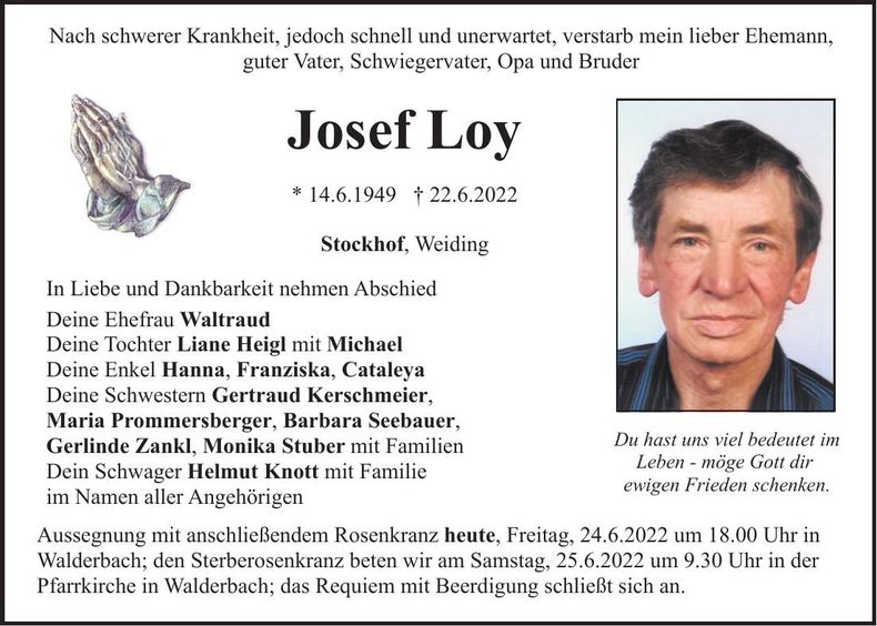 Traueranzeige Josef Loy