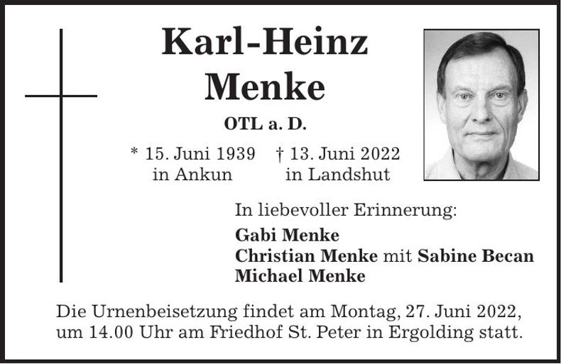 Traueranzeige Karl-Heinz Menke