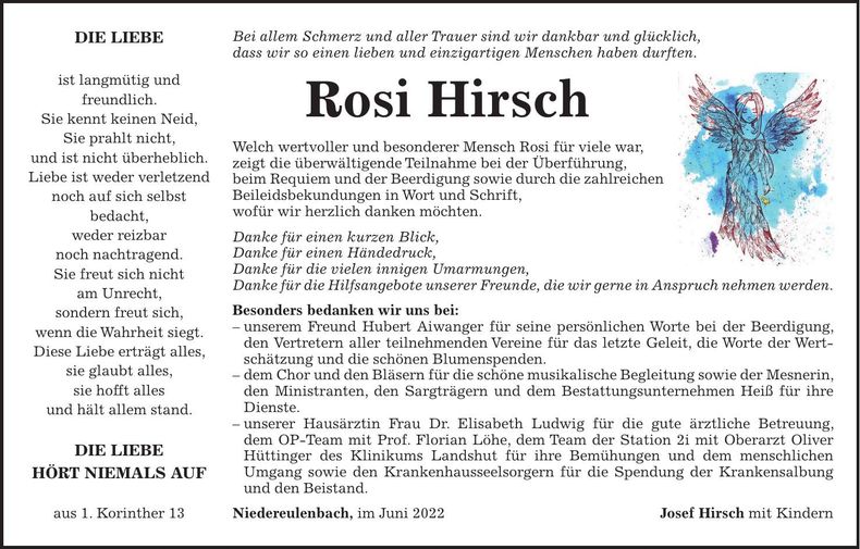 Traueranzeige Rosi Hirsch