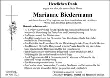Traueranzeige Marianne Biedermann