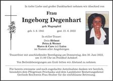 Traueranzeige Ingeborg Degenhart