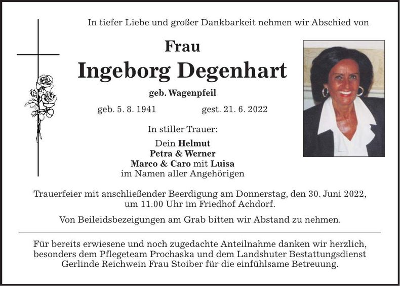 Traueranzeige Ingeborg Degenhart