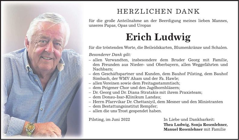 Traueranzeige Erich Ludwig