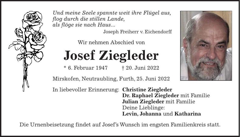 Traueranzeige Josef Ziegleder
