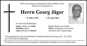 Traueranzeige Georg Jäger