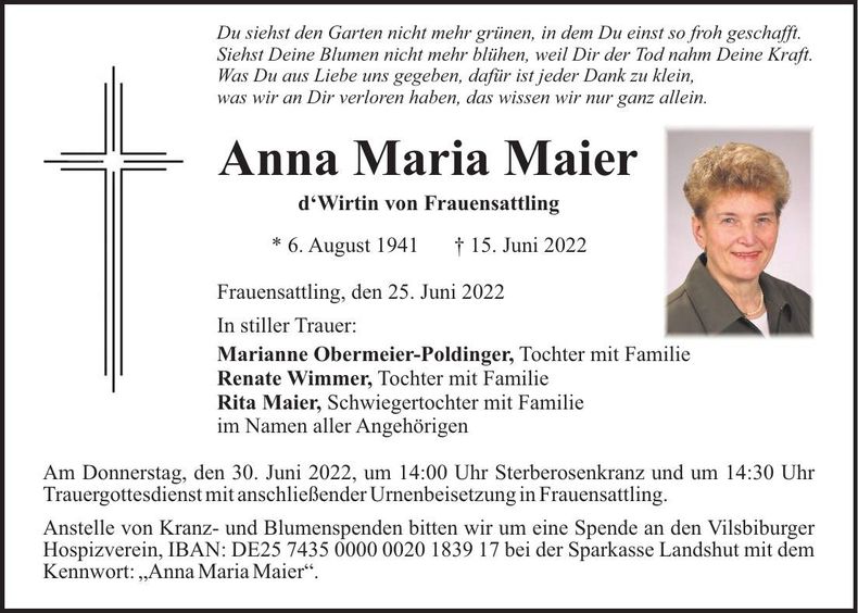 Traueranzeige Anna Maria Maier