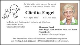 Traueranzeige Cäcilia Engel