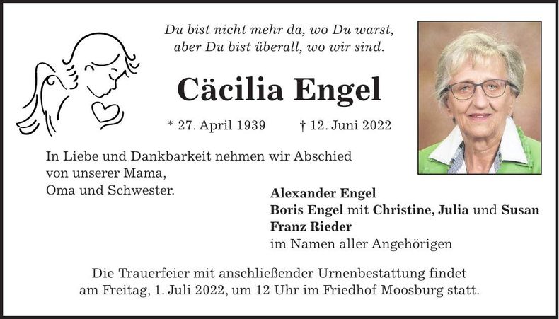 Traueranzeige Cäcilia Engel