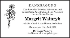 Traueranzeige Margrit Wainryb