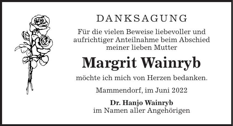 Traueranzeige Margrit Wainryb